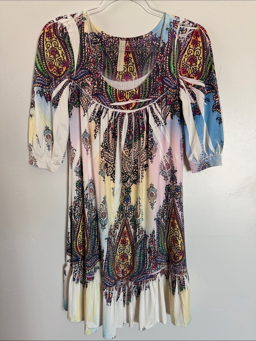 S-Twelve Multicolor Paisley Scoop Neck Midi Dress Bohemian Colorful Dress